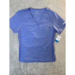 Cherokee Authentic New Women Scrub Top V-Neck Ciel Blue Small 2 Pockets
